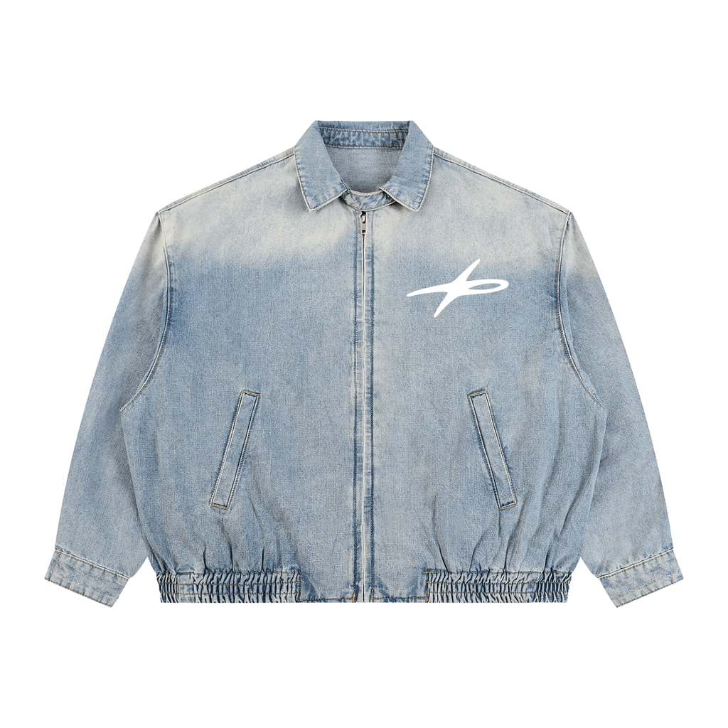 Unisex Vintage Wash Full-Zip Denim Jacket