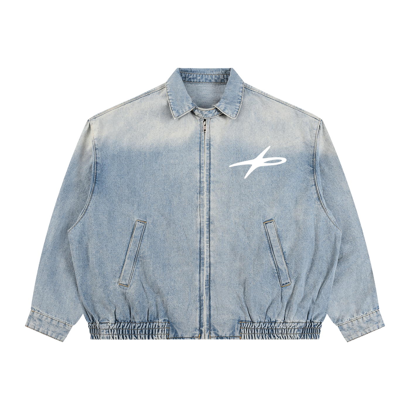 Unisex Vintage Wash Full-Zip Denim Jacket
